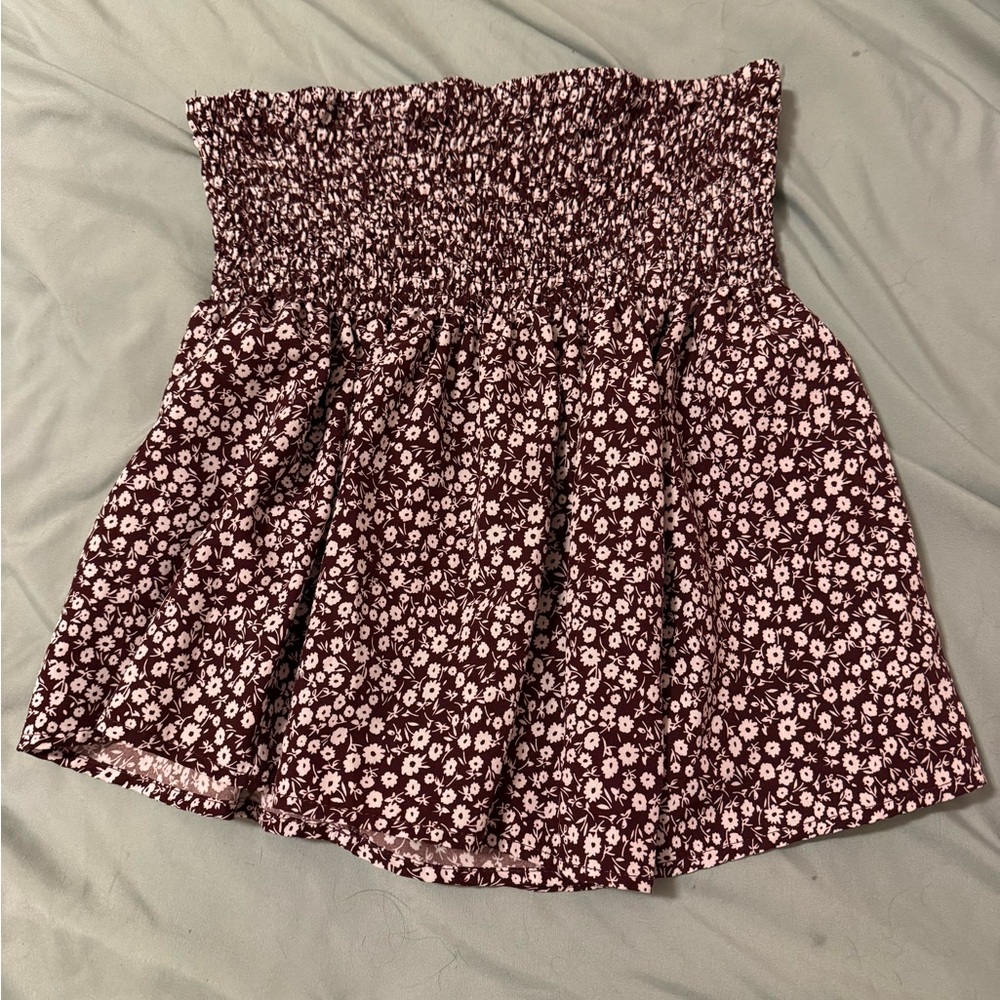 SHEIN Burgundy Floral Mini Skirt With Built In Shorts